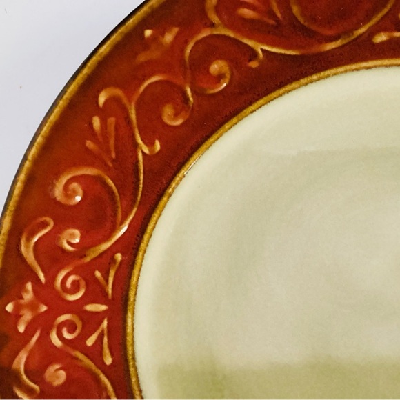 Pier 1 Imports Stoneware Red Scroll Pattern Dinner Plate Replacement Embossed - Picture 6 of 7